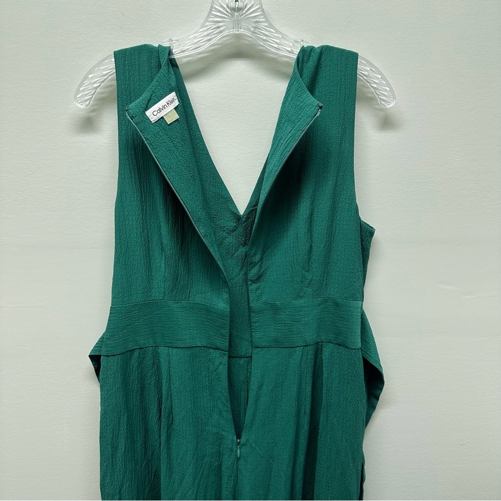 Calvin Klein Sleeveless Wide Leg Jumpsuit | Green, V-Neck, Tie belt, Crepe Sz 14 - Picture 11 of 16